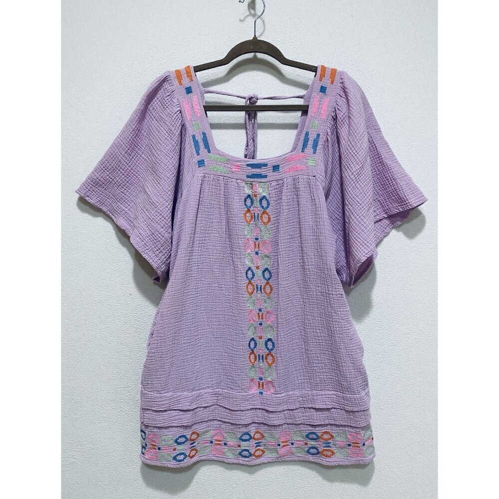 Davi and Dani Dress Womens Medium Lavender Embroidered Gauzy Beachy Boho